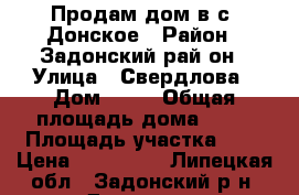 Продам дом в с. Донское › Район ­ Задонский рай-он › Улица ­ Свердлова › Дом ­ №4 › Общая площадь дома ­ 32 › Площадь участка ­ 8 › Цена ­ 400 000 - Липецкая обл., Задонский р-н, Донское с. Недвижимость » Дома, коттеджи, дачи продажа   . Липецкая обл.